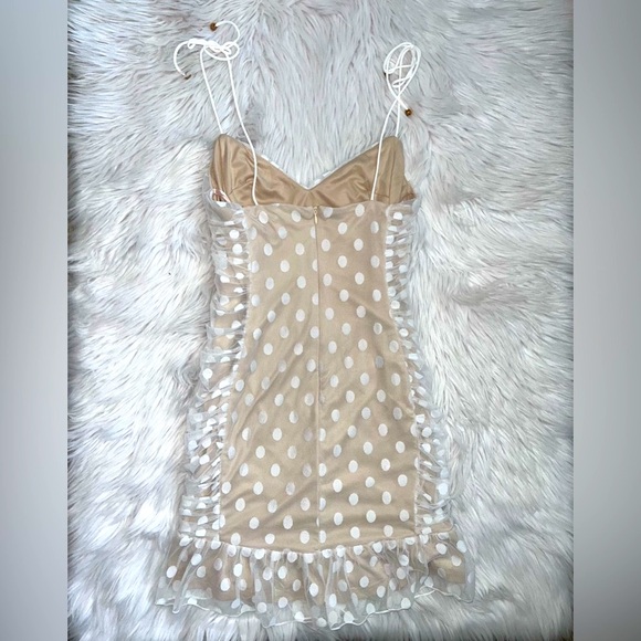 Selfie Leslie Bambi Ruched Mini Dress Polka Dot White Size Large - Picture 4 of 7